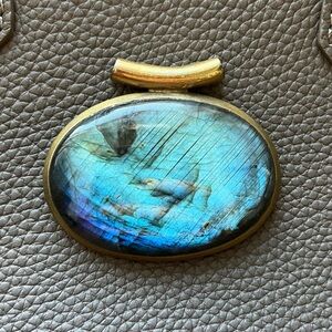 Bright Blue Labradorite Brass Pendant